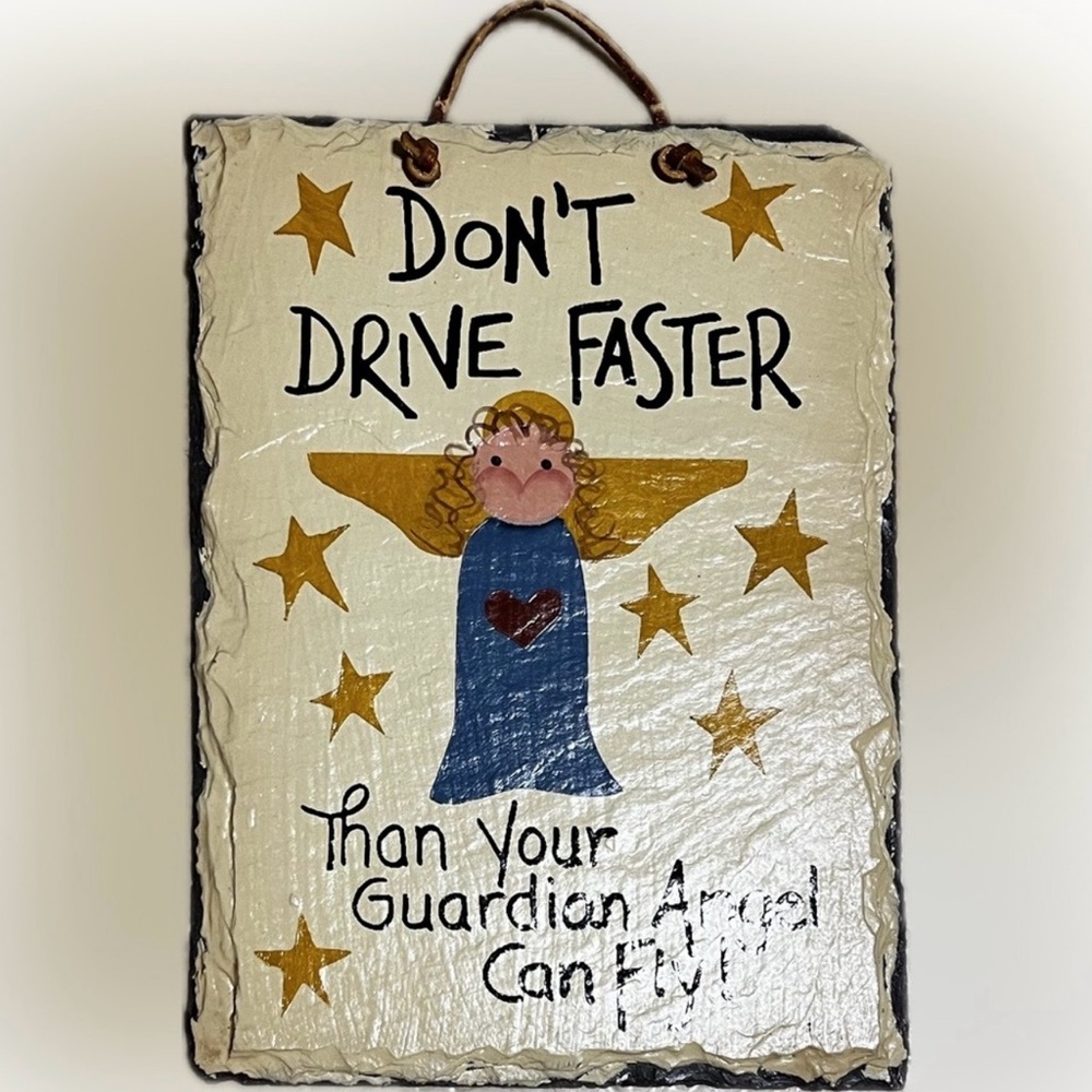 ⭐️Vintage Hand Painted Angel Rectangle Slate Wall Hanging Plaque Decor Accent